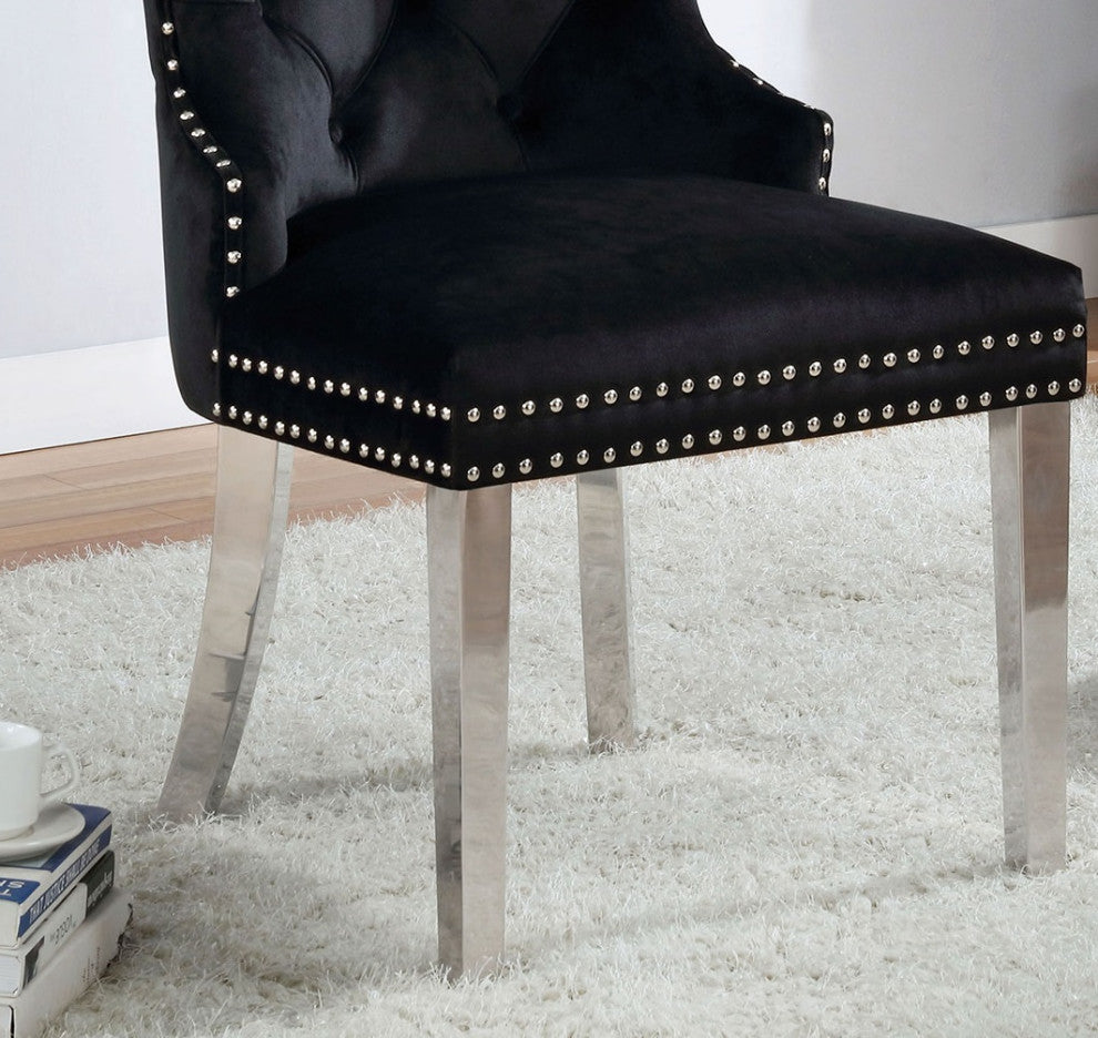 Set of 2 Wingback Dining Chair with Button Tufted, Black
