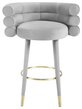 Maklaine 30.3"H Velvet and Plywood Bar Stool in Gray/Gold Finish