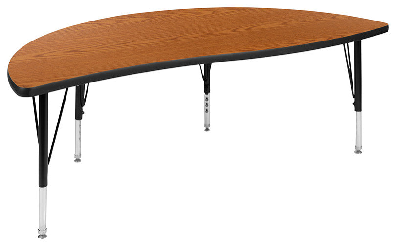 3 Piece 86" Oval Wave Activity Table Set - Height Adj. Short Legs, Oak