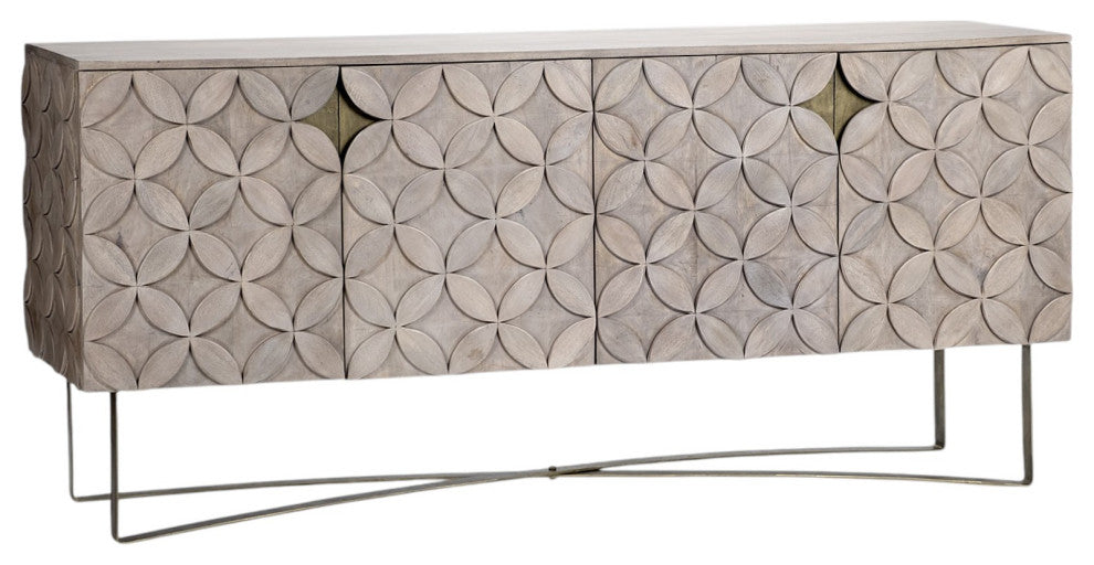72" Light Brown Solid Wood Sideboard With Four Doors