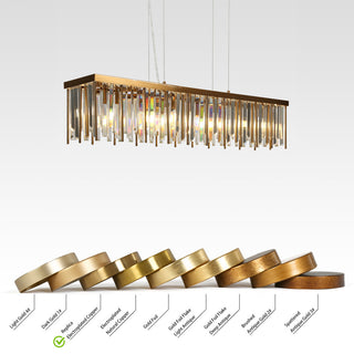 LNC Athean 7-Light 41.5" Brass Modern Crystal Rectangle Island Light