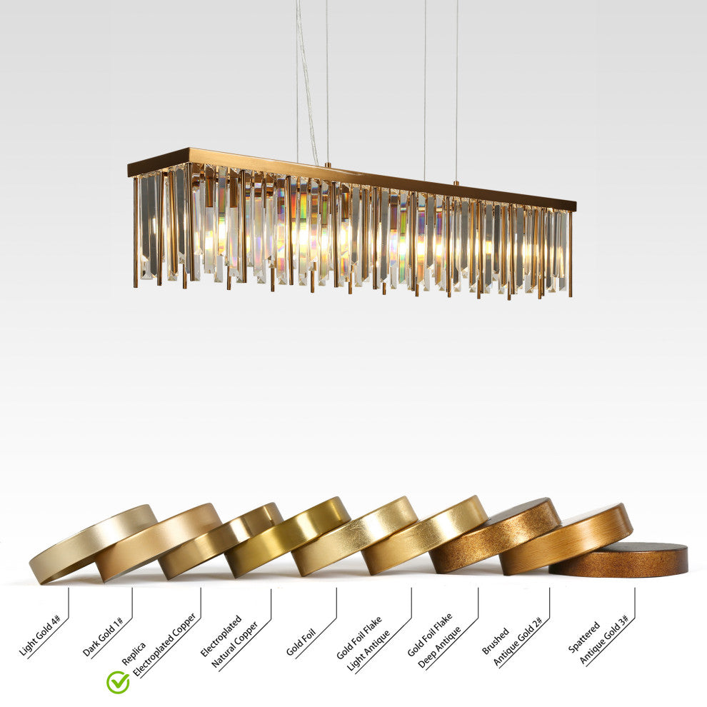LNC Athean 7-Light 41.5" Brass Modern Crystal Rectangle Island Light