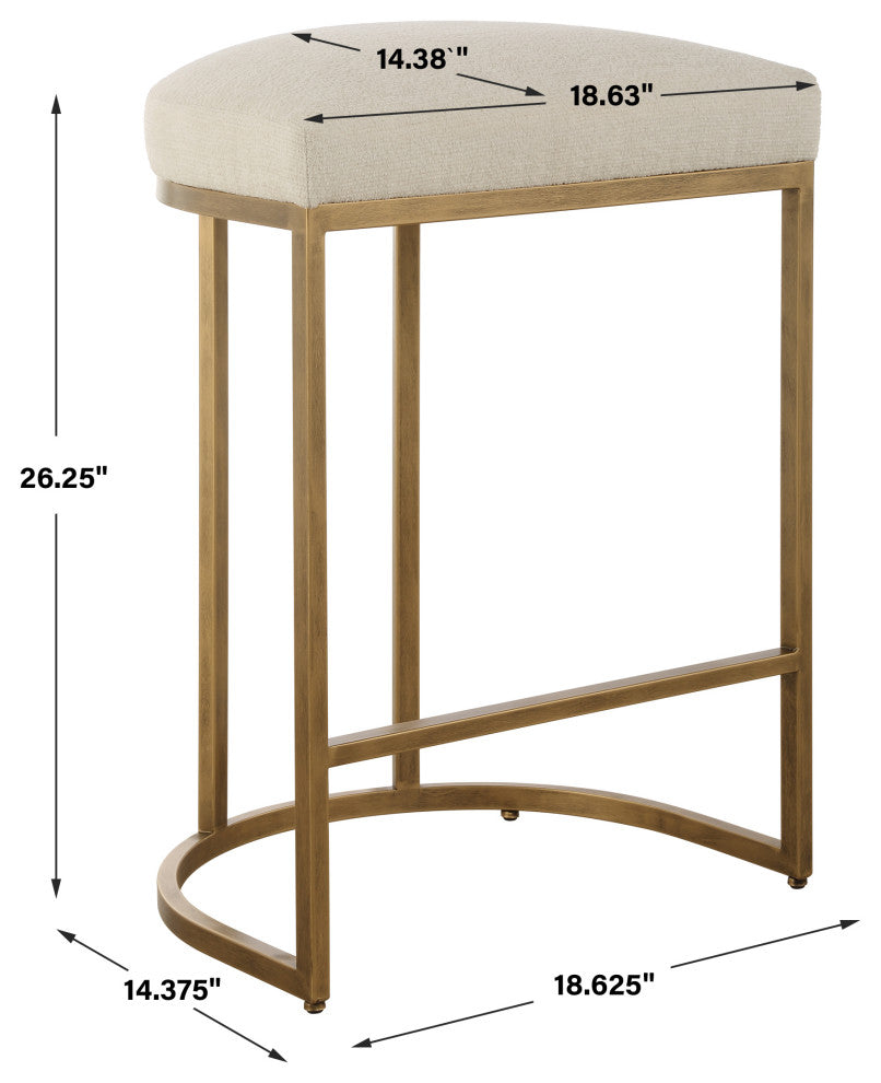 Uttermost Coastal Counter Stool, 26.25", Cream/Brass