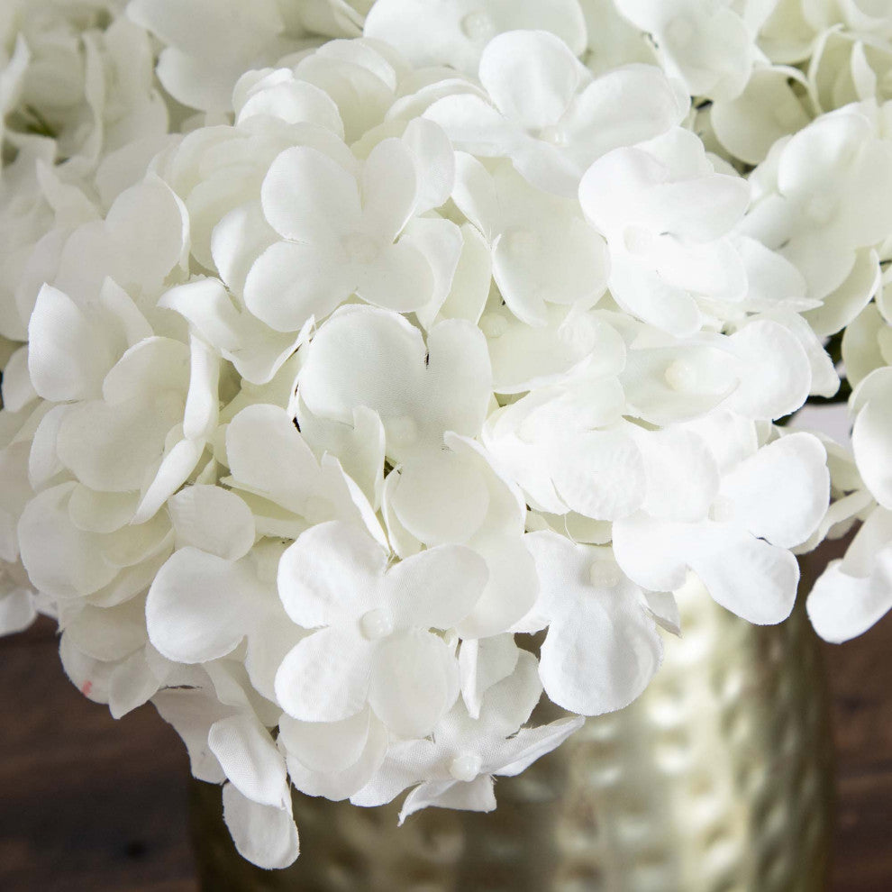 11in. Artificial Hydrangea Arrangement, Gold Metal Vase