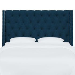 Tufted Sloped Wingback Headboard, Nail Trim, Zuma Navy, Queen