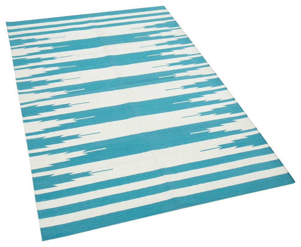 Rug N Carpet - Handmade Wool 3' 5'' x 5' 5'' Geometric Dhurrie Kilim Rug