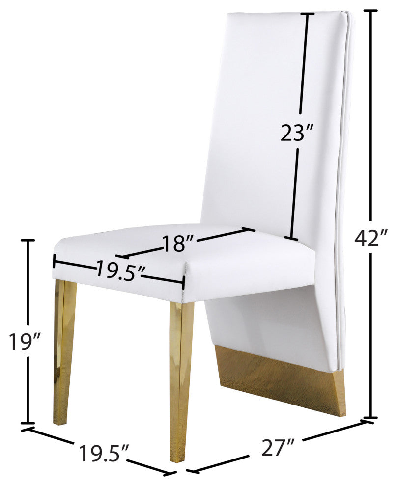 Porsha Dining Chair, Set of 2, White Faux Leather, Gold Legs
