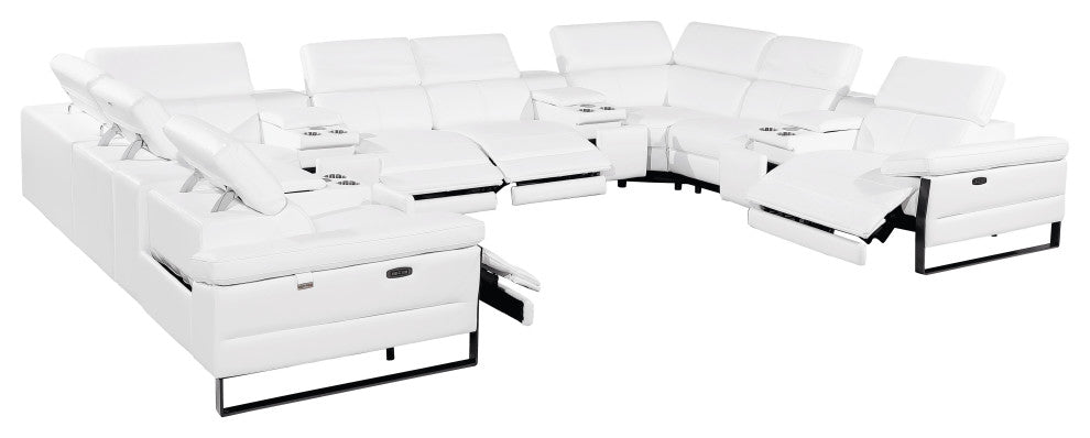 Antonio Italian Leather 12-Piece U-Shaped Power Reclining Sectional, White