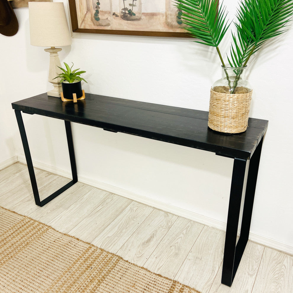 Barn Walls Bedroom Console Table Accent Table, Handcrafted, Black Weathered, 58" Length