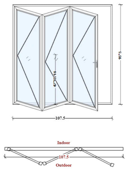 Aluminum folding patio doors 108"x96", black color. low e glass R-L30