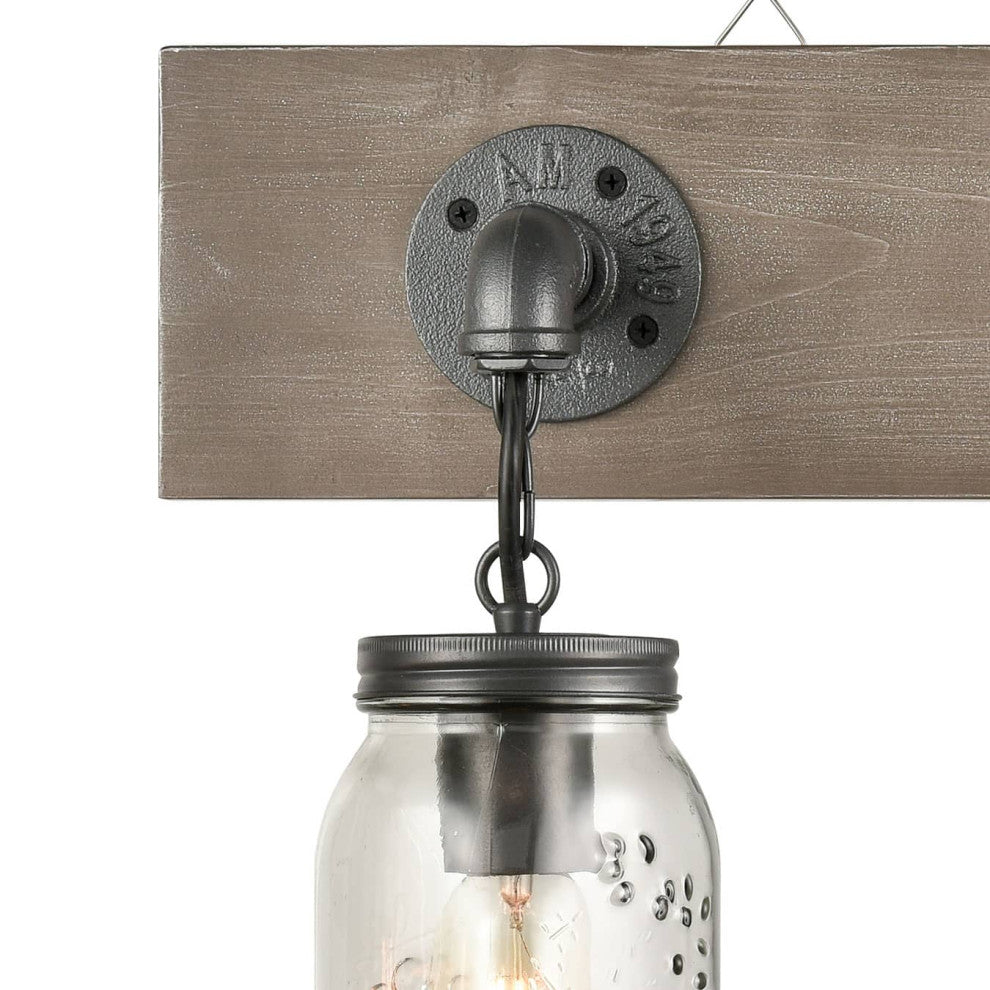 Farmhouse 3 Light Mason Jar Bathroom Vanity Lighting Wood & Glass