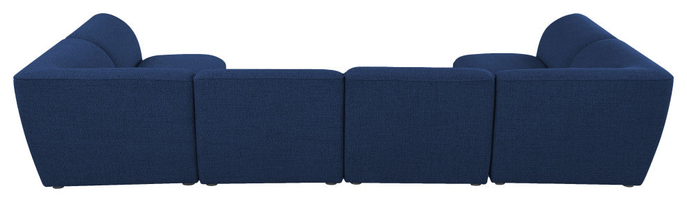 Miramar Linen Textured Fabric  6-Piece Modular U-Shaped Sectional, Navy