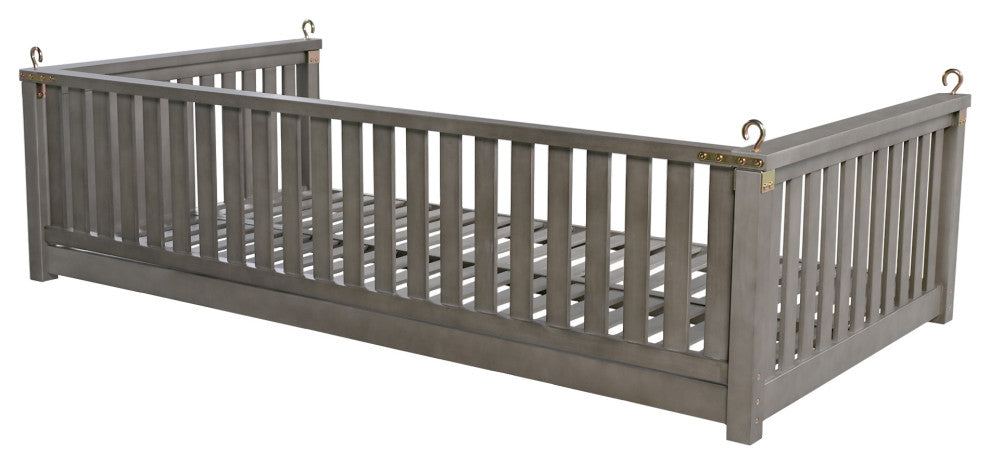 GDF Studio Acacia Wood Twin Size Garden Porch Swing Bed, Gray