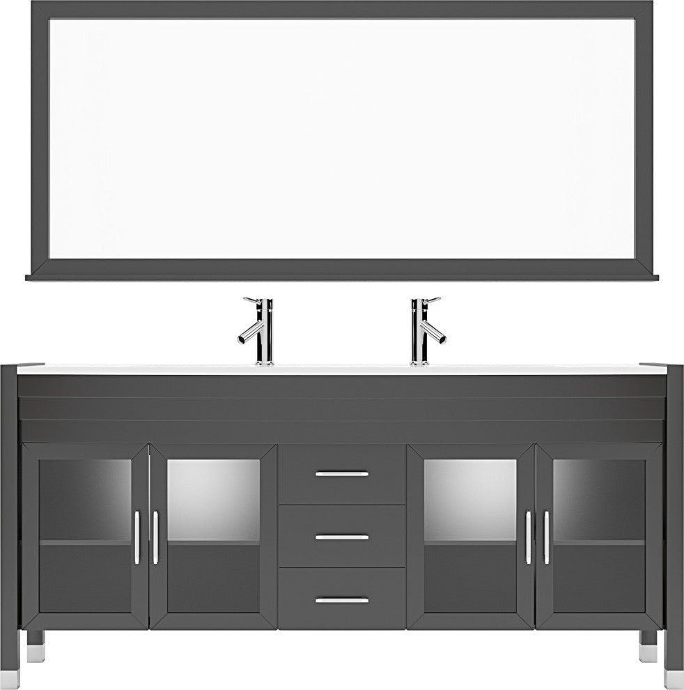 Virtu Ava 71" Double Bathroom Vanity, Espresso With Faucet and Mirror
