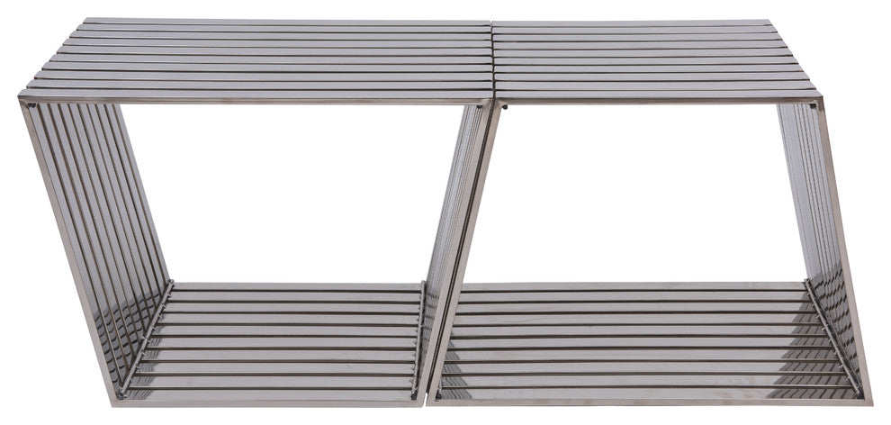 LeisureMod Modern Stainless Steel Trapezium Bench, Set of 2