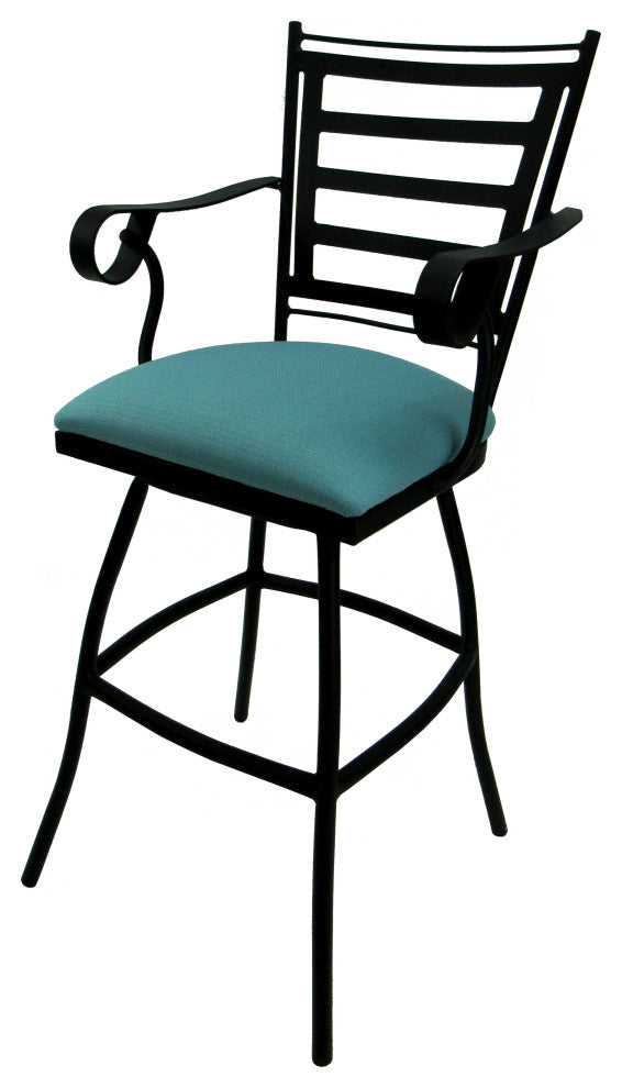 Outdoor Indoor Swivel Bar Stool Counter, Aqua Linen - Black, 35"