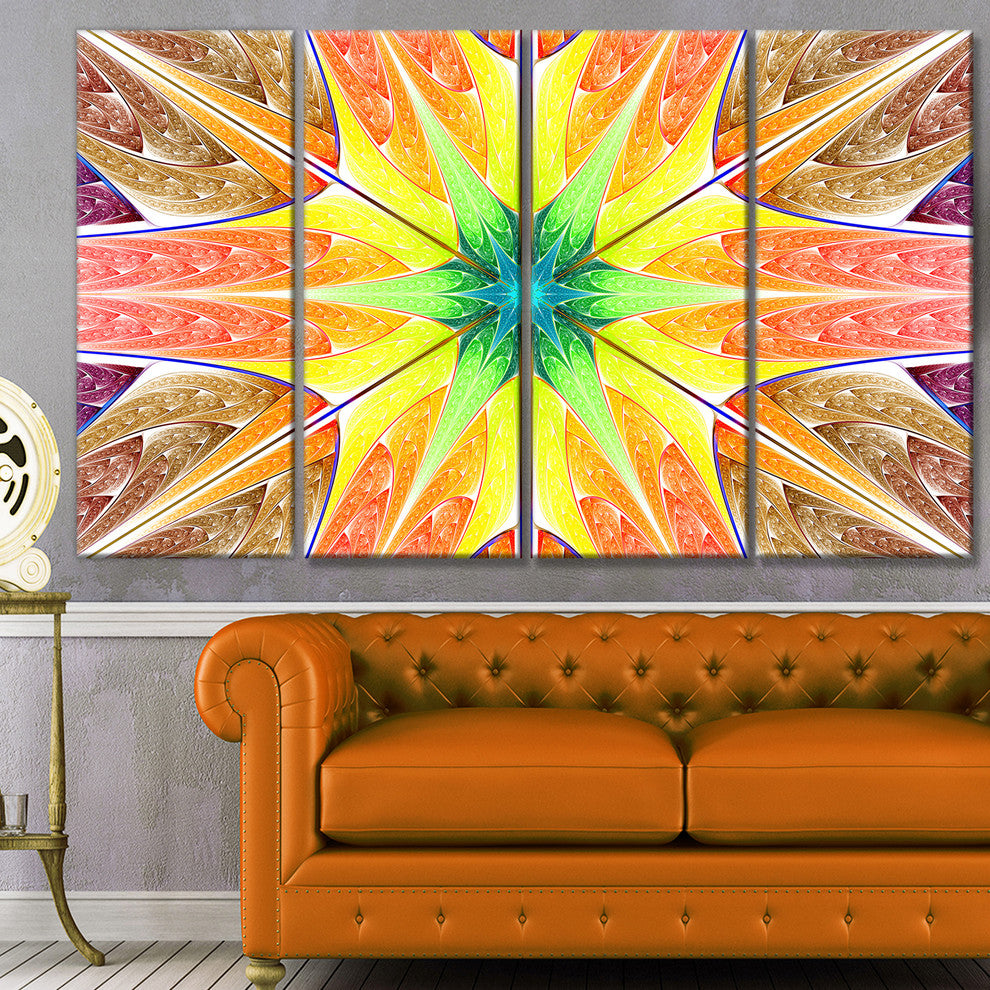 Yellow Glowing Fractal Texture, Abstract Canvas Art Print, 48"x28", 4 Panels
