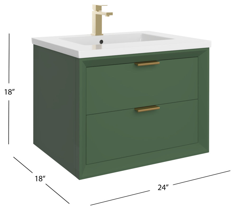 The Sala Bathroom Vanity, Green, 24", Single Sink, Wall Mount