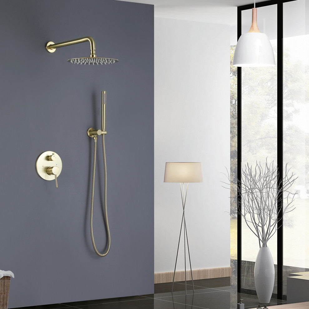 Rain Shower System with Hand Shower-Includes Rough-In Valve, Brushed Gold