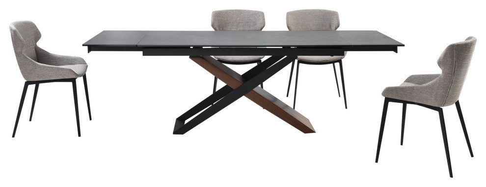 Milena Kenna 5 Piece Dining Set With Gray Fabric Chairs