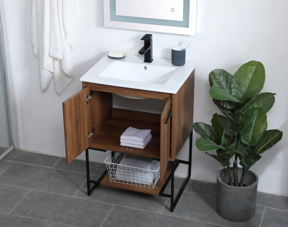 24" Single Bathroom Vanity, Walnut Brown