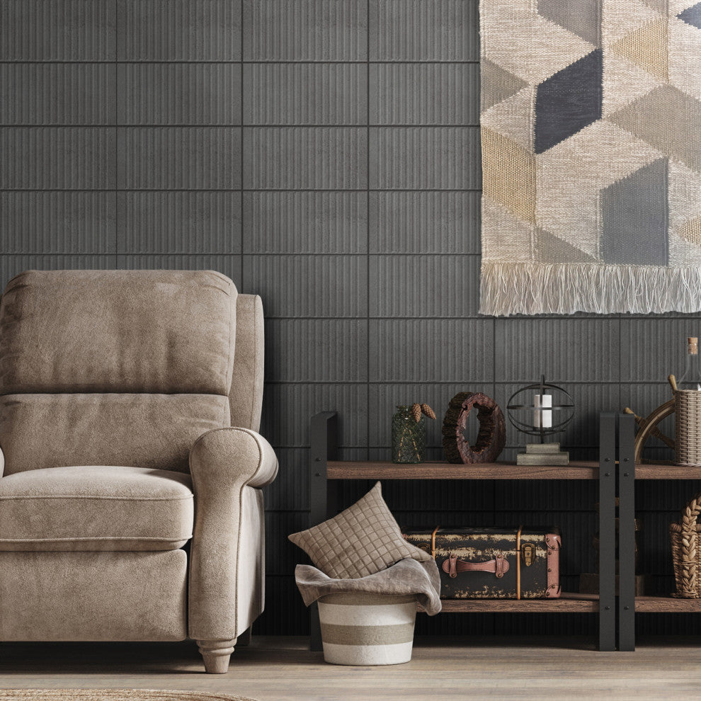 Kings Loft Black Fluted Ceramic Wall Tile