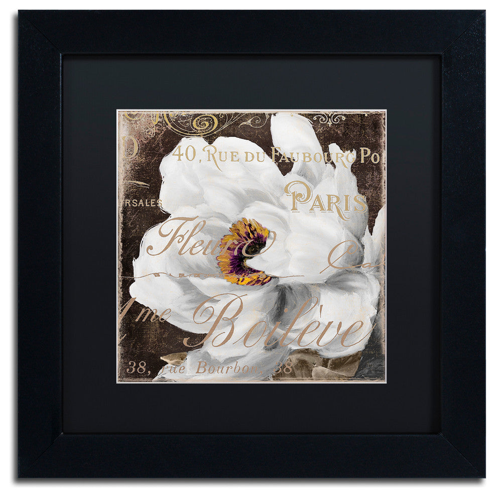 Color Bakery 'Fleurs Blanc III' Art, Black Frame, Black Matte, 11"x11"