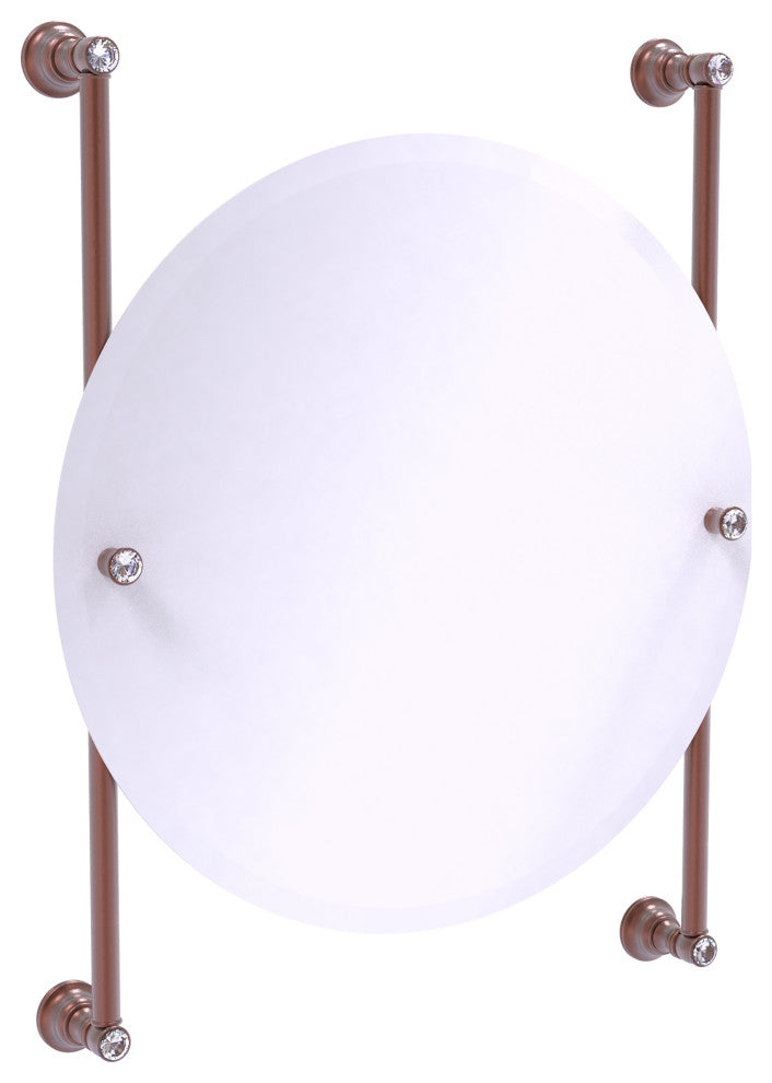 Carolina Crystal Round Frameless Rail Mounted Mirror, Antique Copper