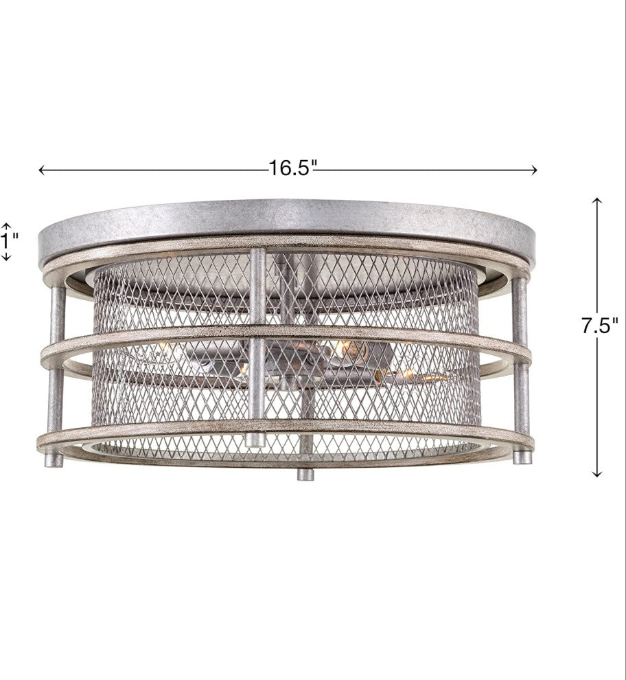 4 Light Wire Mesh Ceiling Lamp, Farmhouse, Flush Mount