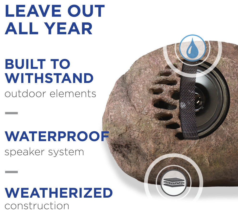 Weather-resistant Bluetooth Solar-Powered Outdoor Rock Speaker, Set of 2