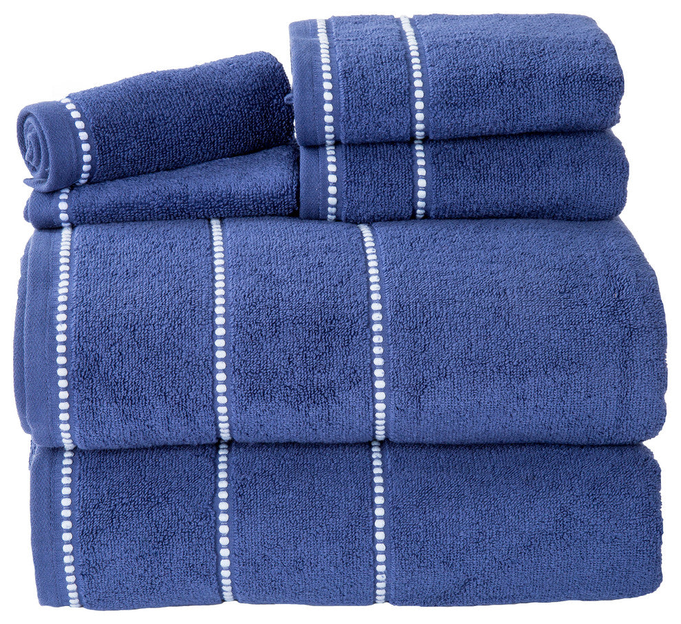 Lavish Home Quick Dry 100% Cotton Zero Twist 6 Piece Towel Set, Navy