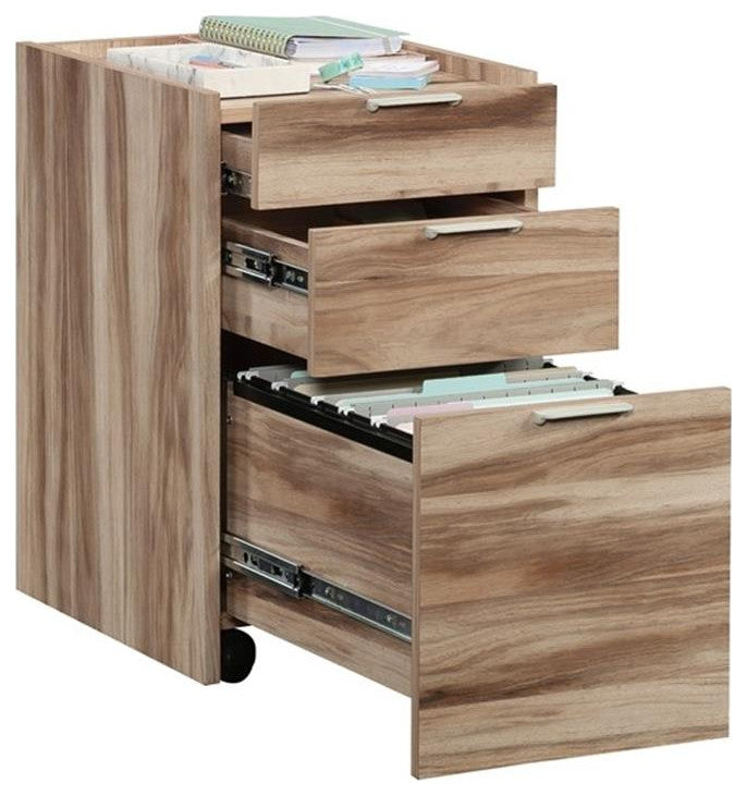Sauder Bergen Circle Engineered Wood Mobile Pedestal in Kiln Acacia/Brown