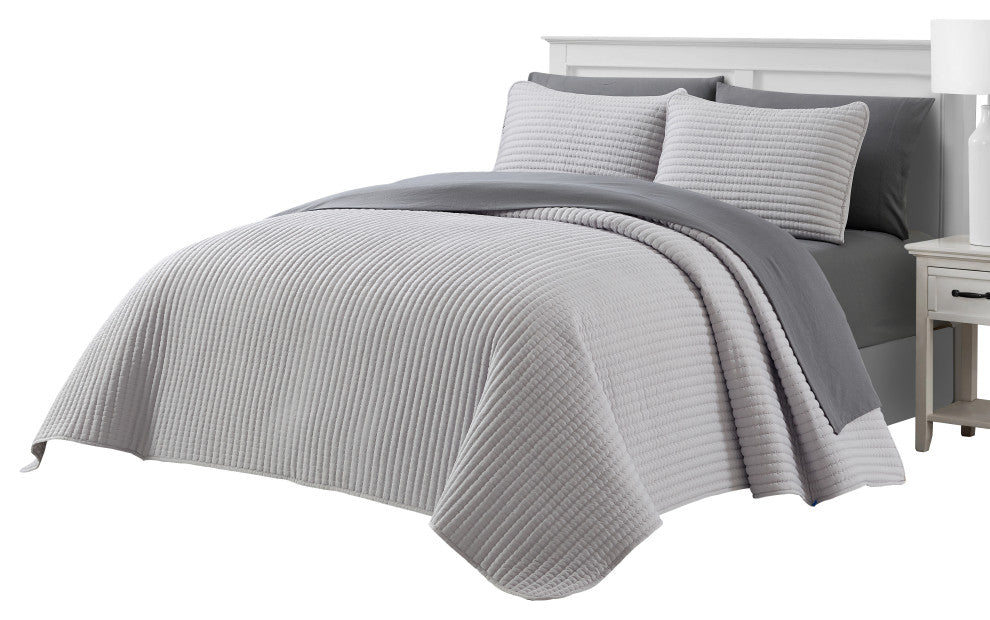 Aurelia 7 Piece Quilt Set, Light Grey, Queen
