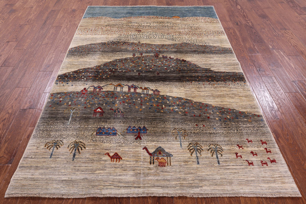 5' 7" X 8' 0" Handmade Persian Tribal Gabbeh Wool Rug - Q12419