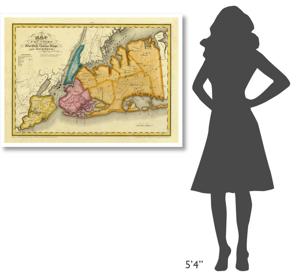 "New York, Queens, Kings, Richmond counties, 1829" Paper Art, 46"x34"