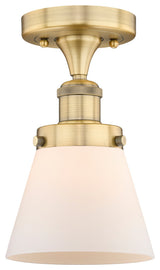 Cone-1 Light 6" Semi-Flush Mount-Brushed Brass, Matte White Glass Shade