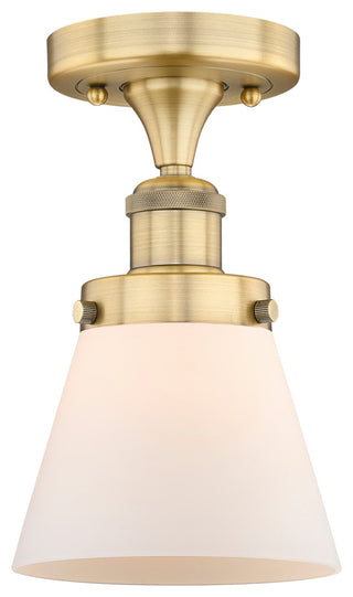 Cone-1 Light 6" Semi-Flush Mount-Brushed Brass, Matte White Glass Shade