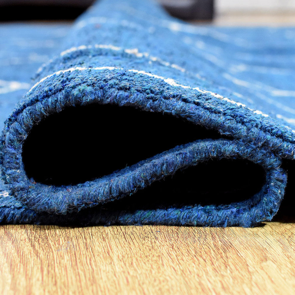 HAND KNOTTED LOOM SILK ECO-FRIENDLY RUGS-5'x8',Rectangle,Blue White,Contemporary