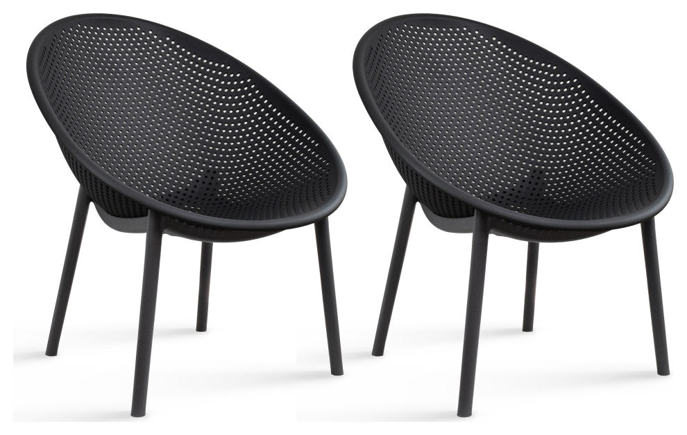 Set of 2 Modern Plastic Lounge Chair Egg Shaped Seat for Indoor/Outdoor, Black