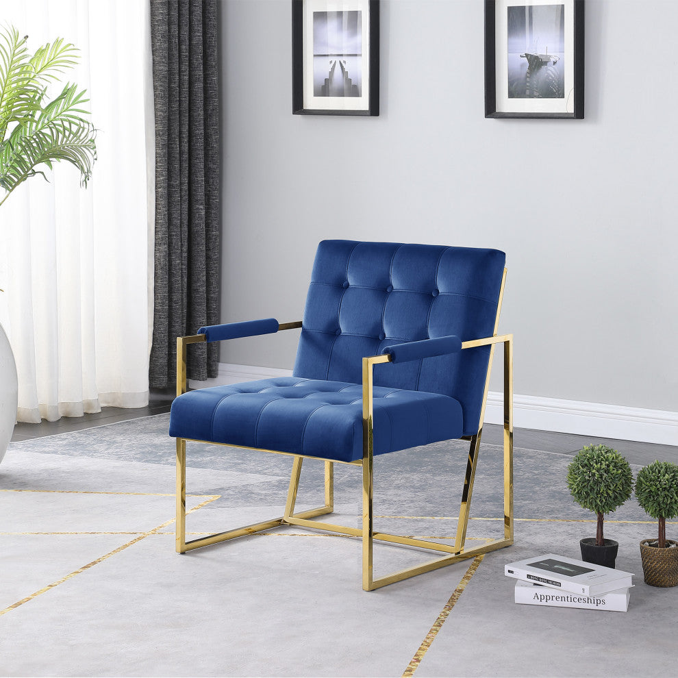 Louie Modern Arm Chair with Gold Frame, Navy Blue