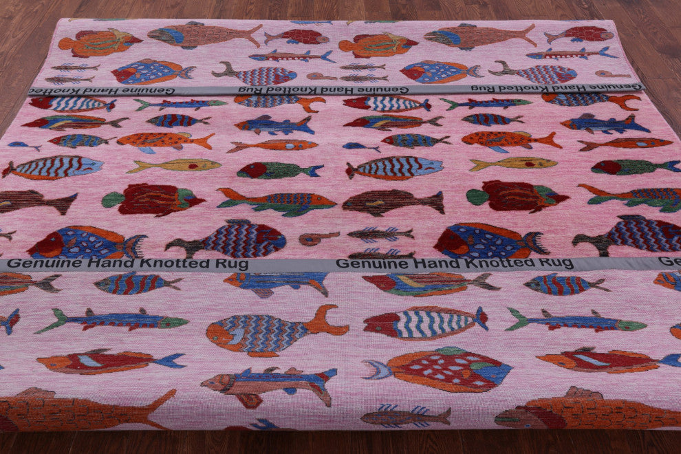 8' 1" X 10' 2" Gabbeh Fish Design Hand-Knotted Wool Rug - Q15520