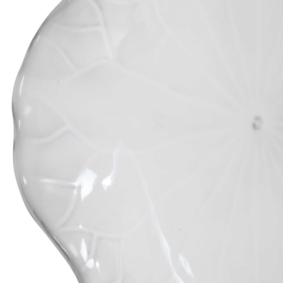 Gloss White Lily Pad Wall Art Flower Sculpture Round Leaf Hanging, 3-Piece Set