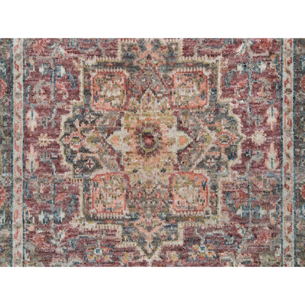 Wine Red Extra Soft Wool Heris Revival Hand Knotted Oriental Rug, 3'10"x5'11"