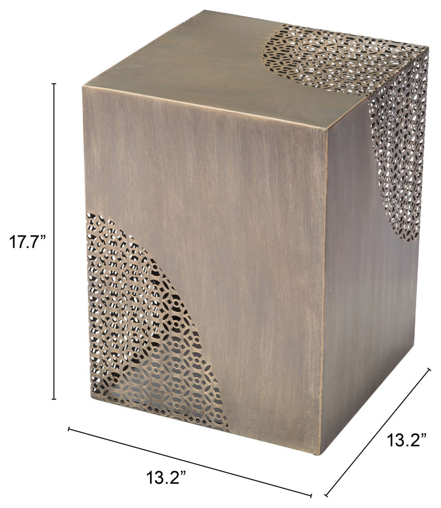 Sofa Side Table, Square, Steel Metal, Antique Gold, Lounge Lobby Hospitality