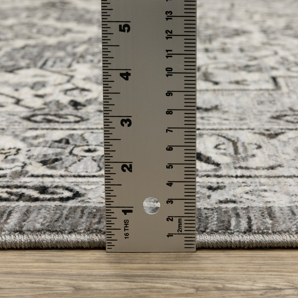 Callum Compass Medallion Grey/Ivory Fringe Edge Rug Runner
