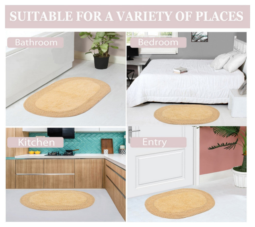 Double Ruffle Collection Bath Rug Set, 3-Piece Set With Runner, Butter