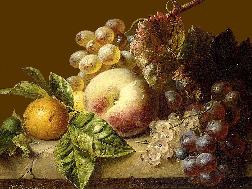 Tile Mural, A Still Life With Grapes By Adriana-Johanna Haane Ceramic, Glossy