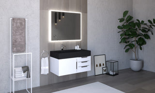 CastelloUSA Amazon 36" Wall Mount Vanity Set, White, Black Top, Brushed Nickel
