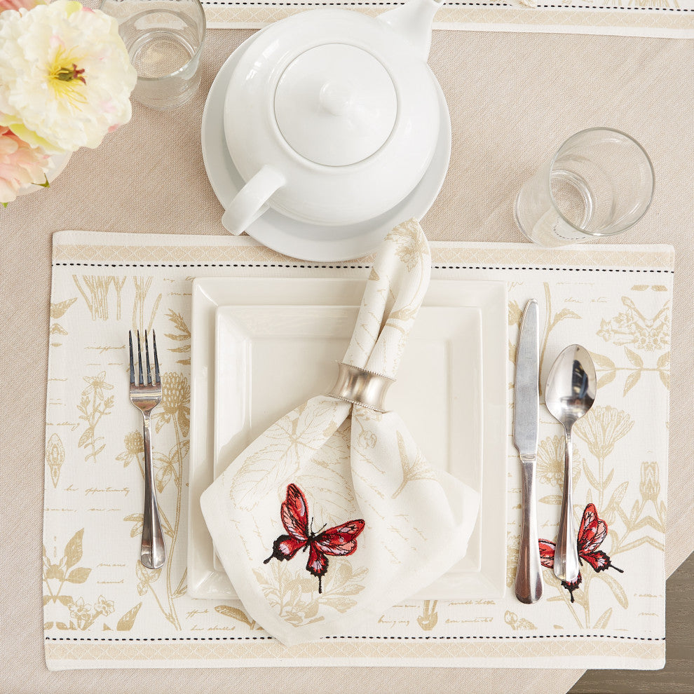 Botanical Butterfly Embroidered Napkin Set of 6