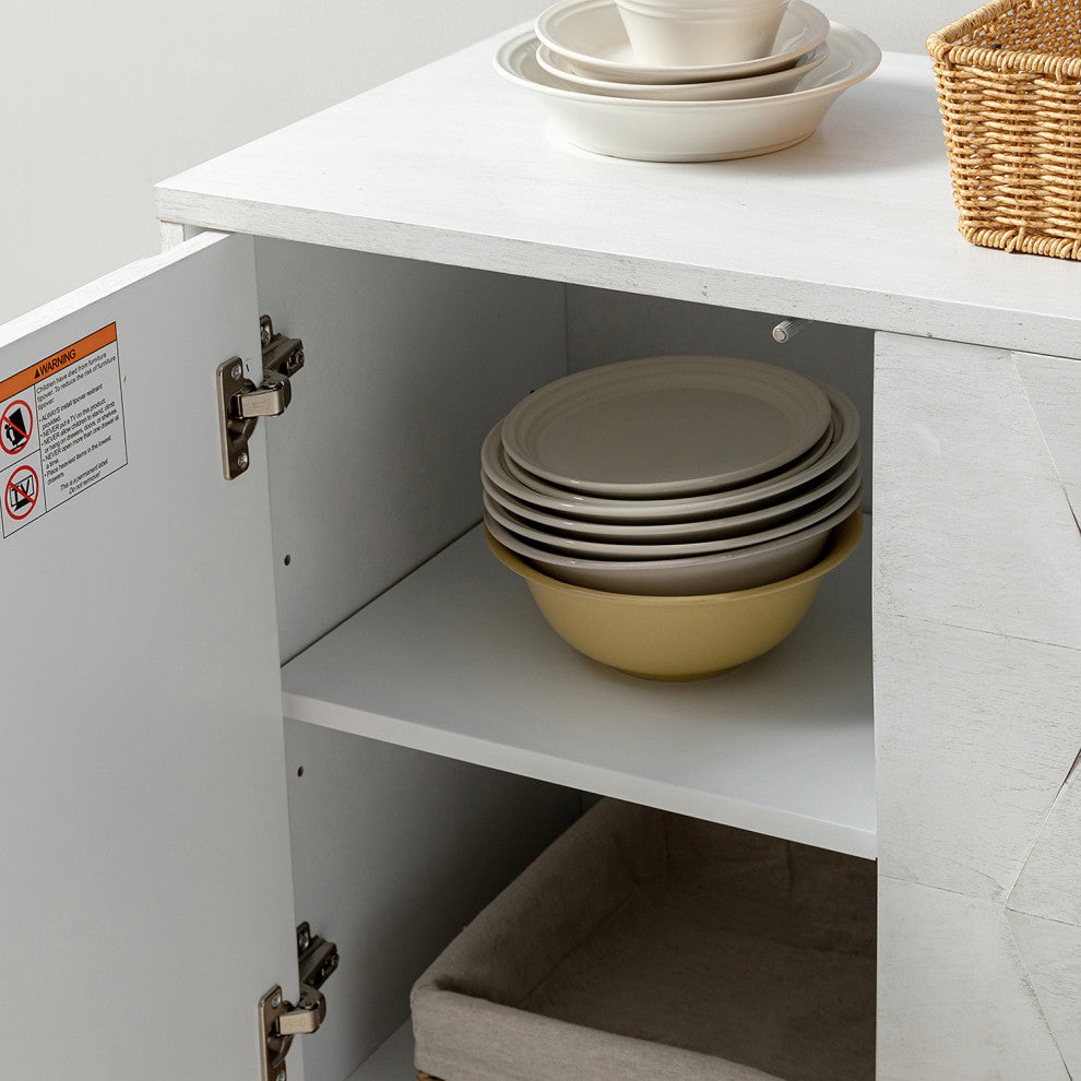45" 3 Doors Storage, Wide Sideboard Cabinet, White